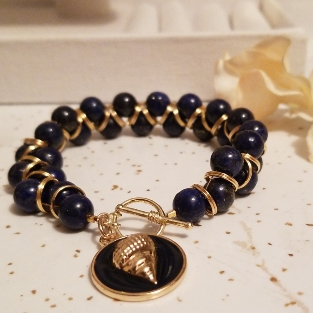 Lapis lazuli & 18K gold plated bracelet - Picture 4 of 7